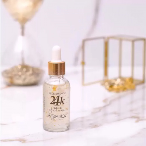 Momirov Cosmetics arcszérum 24K aranyrészecskékkel és hialuronsavval, 30 ml