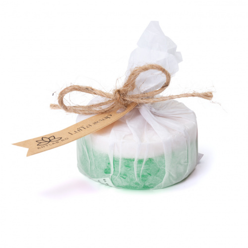 Săpun natural cu parfum floral-citric, cu burete loofah (lufa) și uleiuri esențiale, 60 g