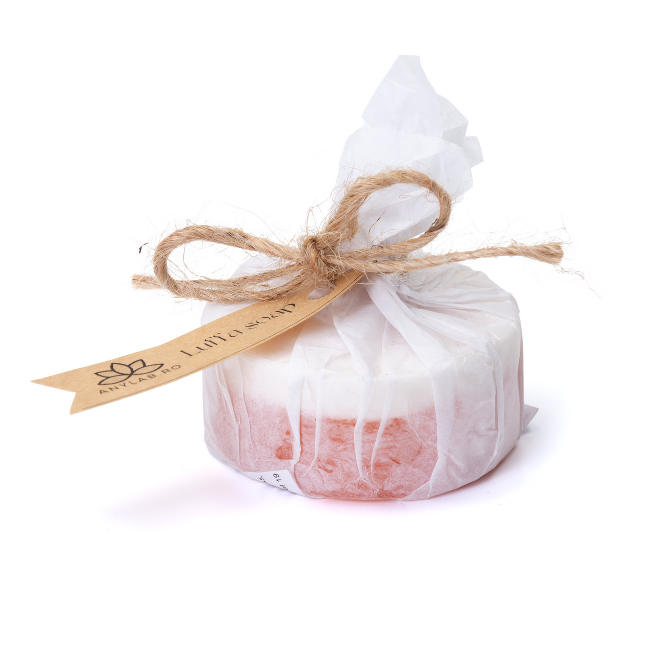 Săpun natural cu parfum floral-citric, cu burete loofah (lufa) și uleiuri esențiale, 60 g :: Roz
