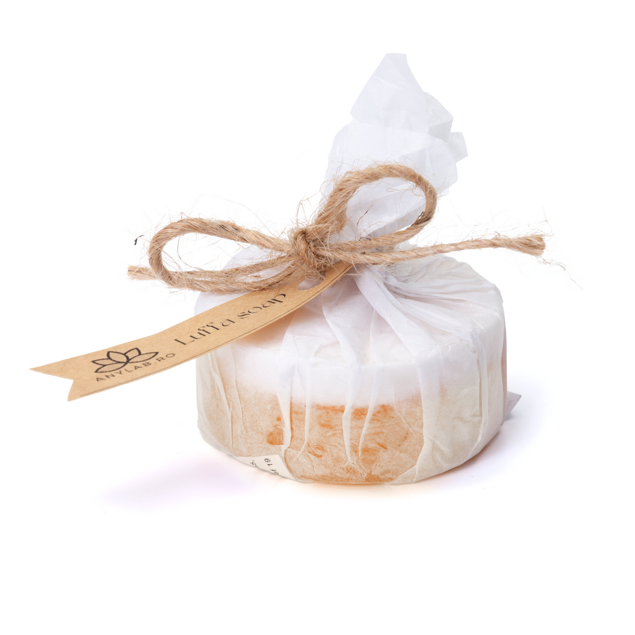 Săpun natural cu parfum floral-citric, cu burete loofah (lufa) și uleiuri esențiale, 60 g :: Portocaliu