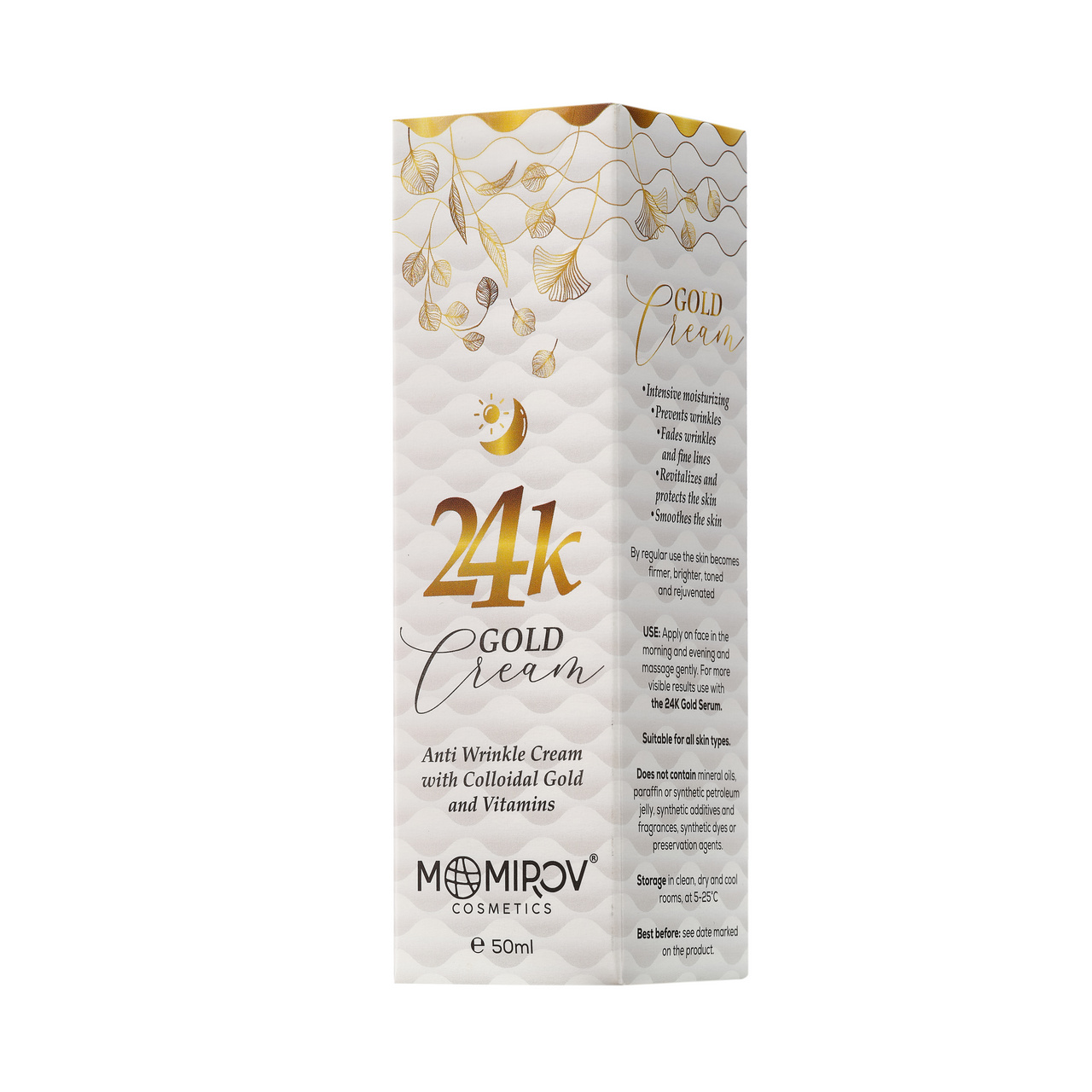 Cremă Gold 24K cu aur coloidal și acid hialuronic, Momirov Cosmetics, 50 ml
