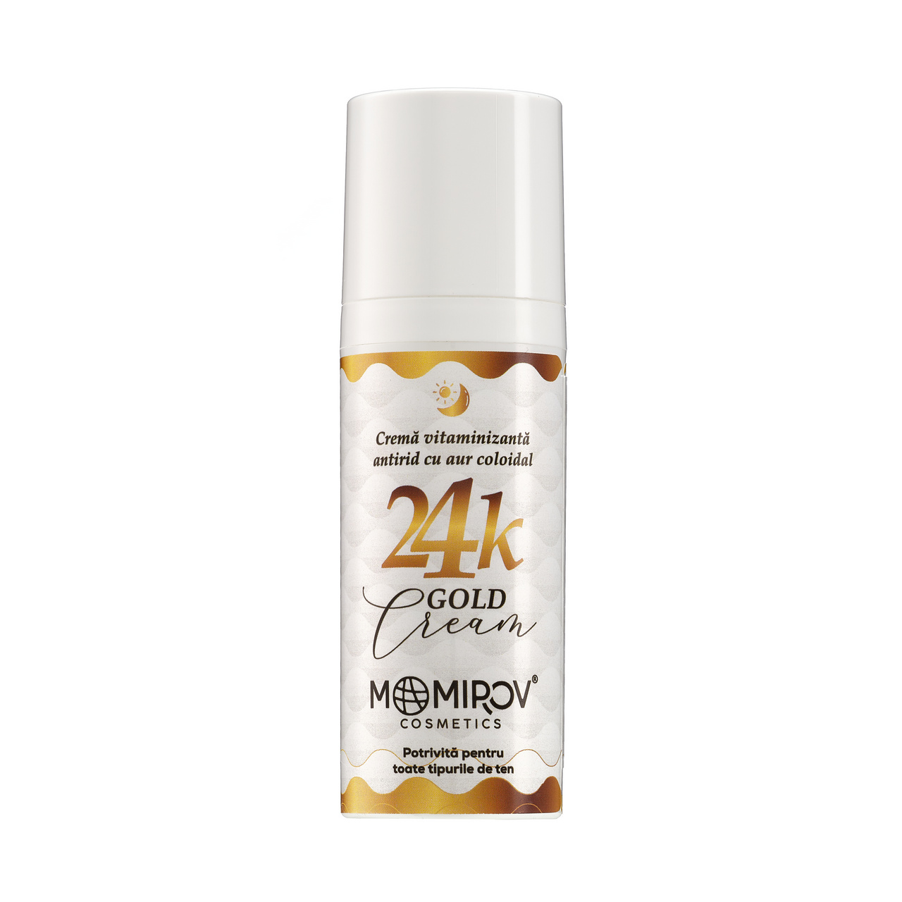 Cremă Gold 24K cu aur coloidal și acid hialuronic, Momirov Cosmetics, 50 ml